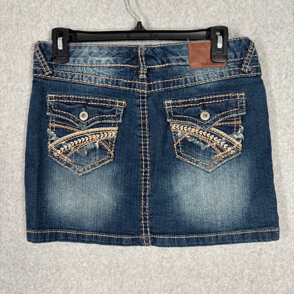 Y2K Maurices Jean Denim Mini Skirt 6 Embroidered Pocket Flap Embellished Stitch